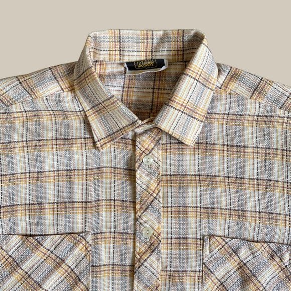 Dum Mody Vintage Yellow Plaid Short Sleeve Button Front Shirt - Picture 3 of 6